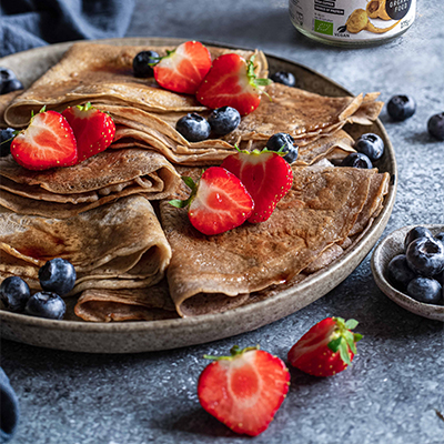 Maca pancakes met fruit